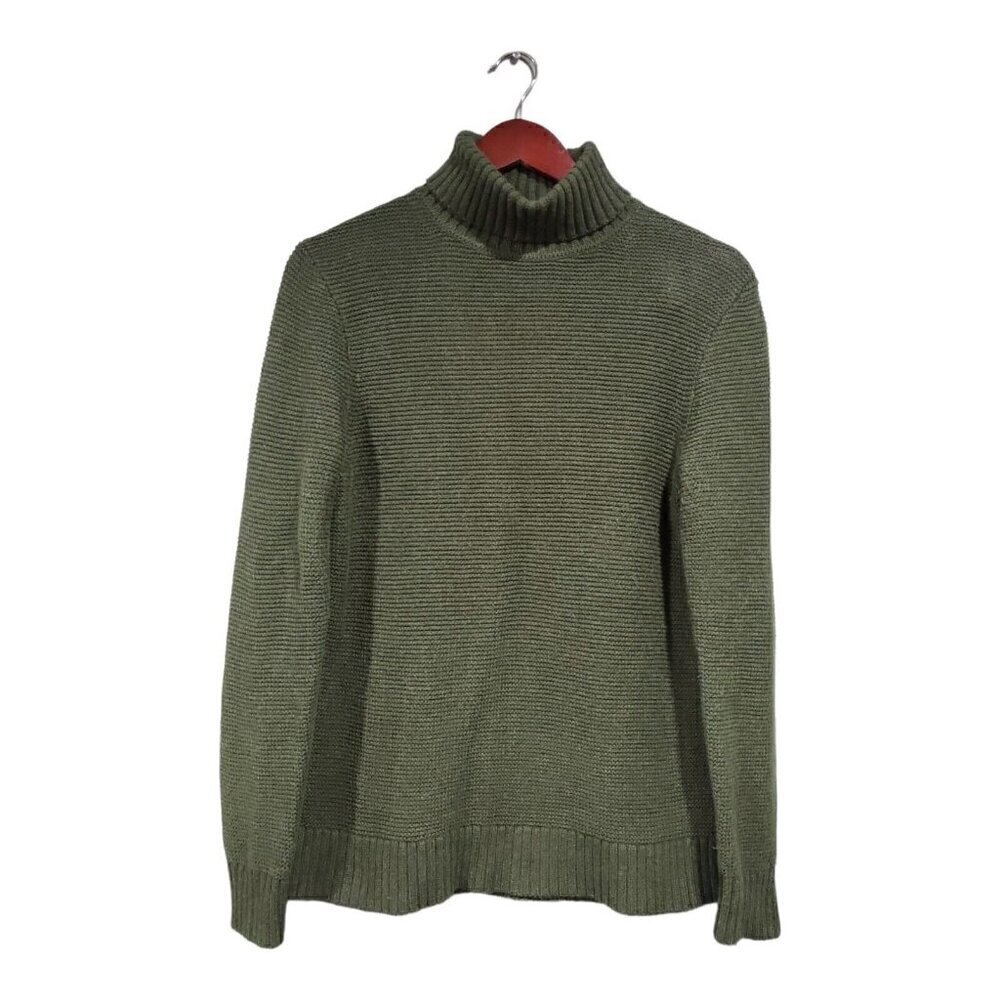 J Crew Women's Sweater Hunter Green Knit Turtleneck Long-Sleeved Wool Blend Sz S